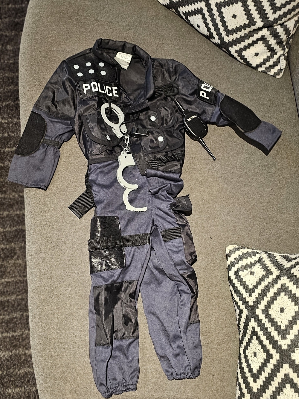 Kids Police Costume Jumpsuit with Accessories - Black/Gray